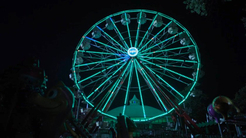 The Ferris wheel at Playland amusement park at night.
