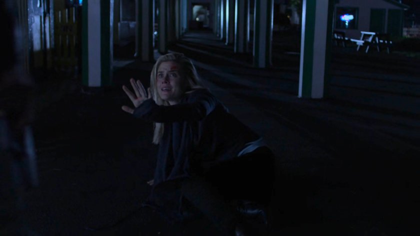 Trish at Playland amusement park at night.