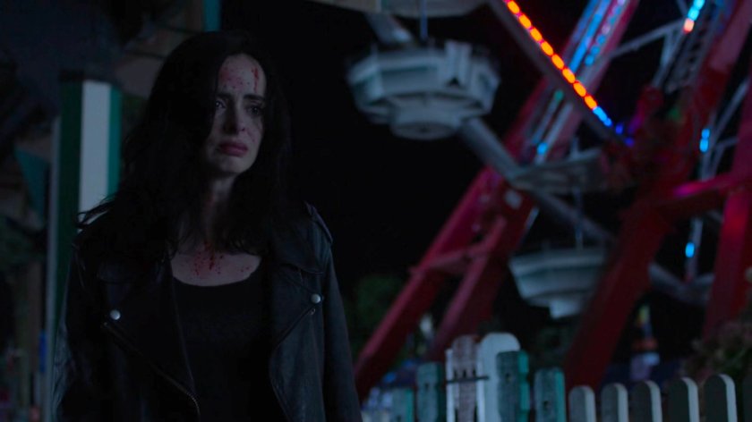 Jessica at Playland amusement park at night.