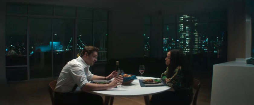 Daniel and BB eating dinner in his apartment.