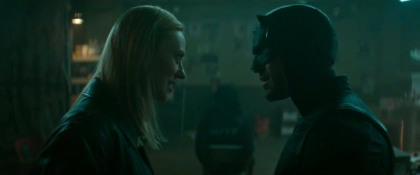 Daredevil and Karen with a hooded AVTF Officer in Frank's old office.