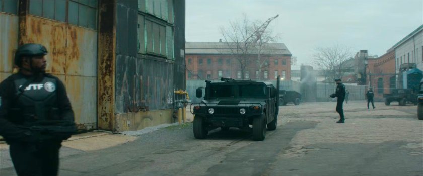 An SUV pulling up outside the Red Hook port facility.