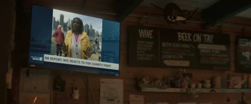 A TV playing the BB Report in the Franklin 820 Bar.