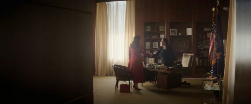 Vanessa shaking hands with Governor McCaffrey in her office.