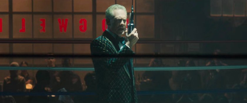 The ring announcer inside Fogwell's Gym.