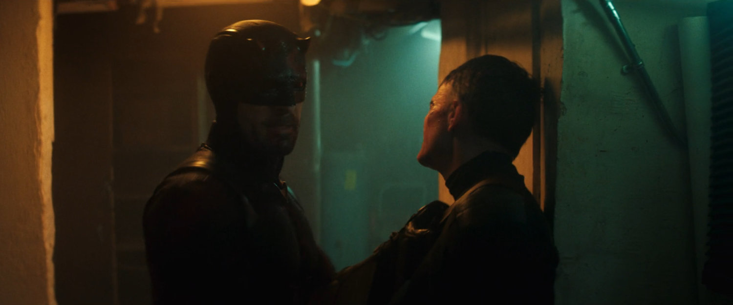 Daredevil and Bullseye in a restaurant basement.