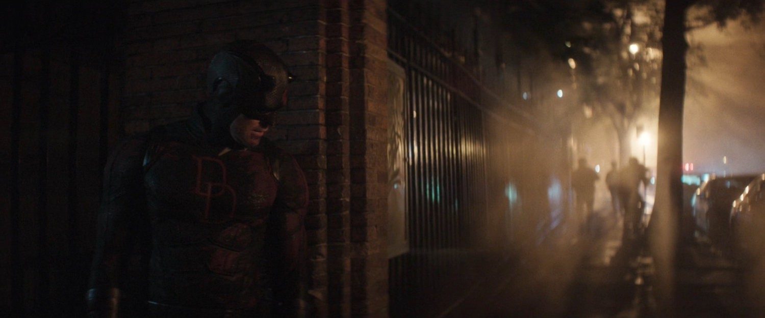 Daredevil hiding from AVTF Officers outside Clinton Church.