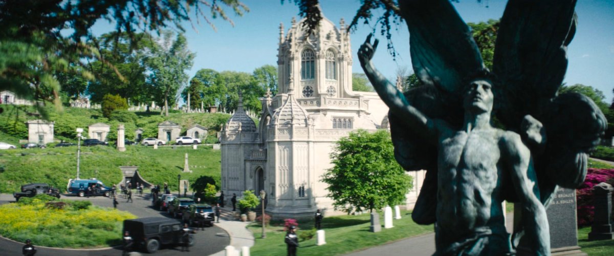 Exterior of chapel in the middle of the cemetery.
