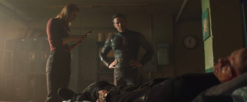 Karen, Matt, and an unconscious Dex in Frank Castle's old hideout.