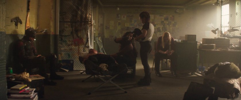 Daredevil and the resistance in Frank Castle's old hideout.