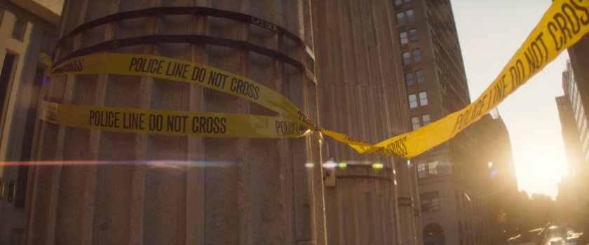 Police tape outside City Hall.
