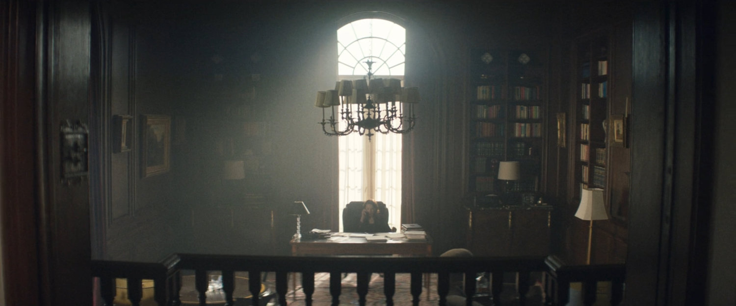Governor McCaffrey on the phone in her mansion office.