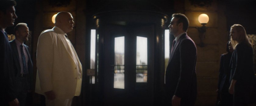 Fisk confronts Matt in the city courthouse lobby.