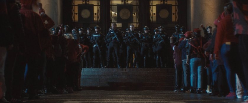 AVTF Officers have a standoff with citizens outside the city courthouse.