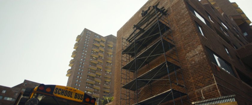 Scaffolding on the exterior Frank's apartment building.