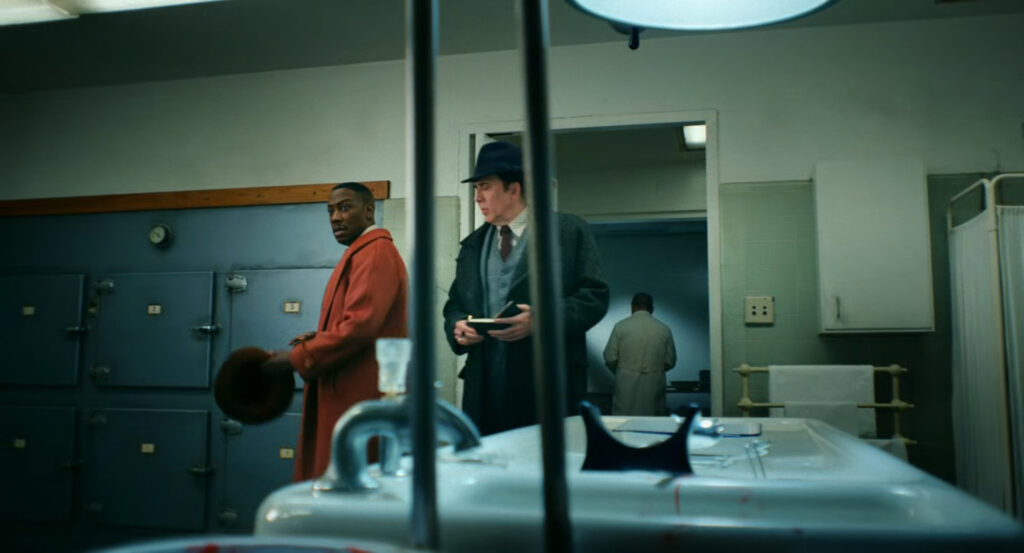 Robbie and Ben in a hospital morgue.