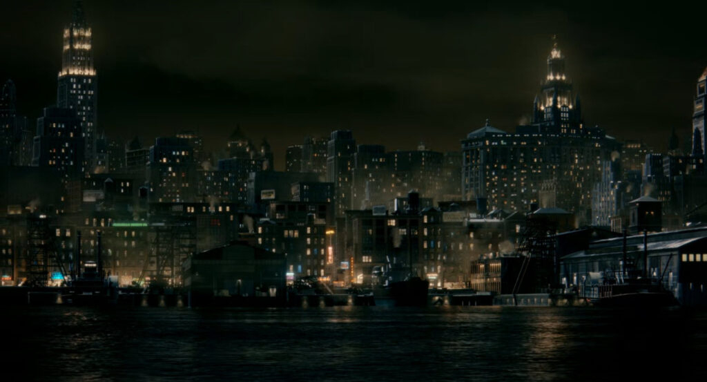 Establishing shot of New York, night, 1933.