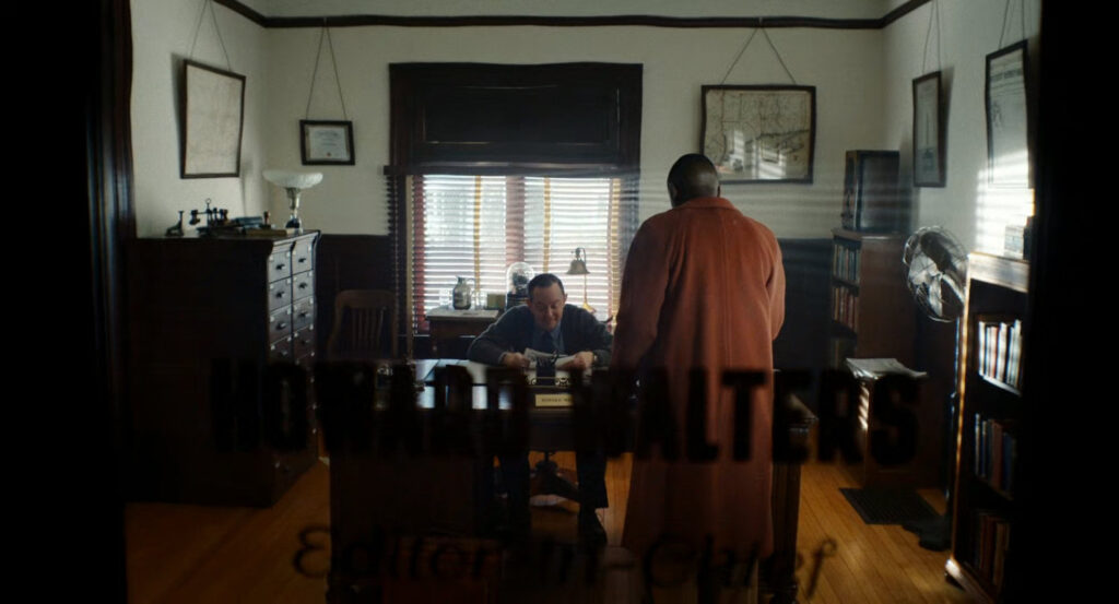 Robbie and Howard Walters in the offices of the Daily Bugle.