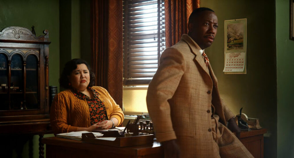 Janet and Robbie in the Reilly Investigations office.