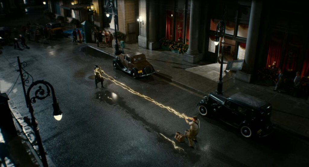 The Spider fights Leyden on a street in the Diamond District.