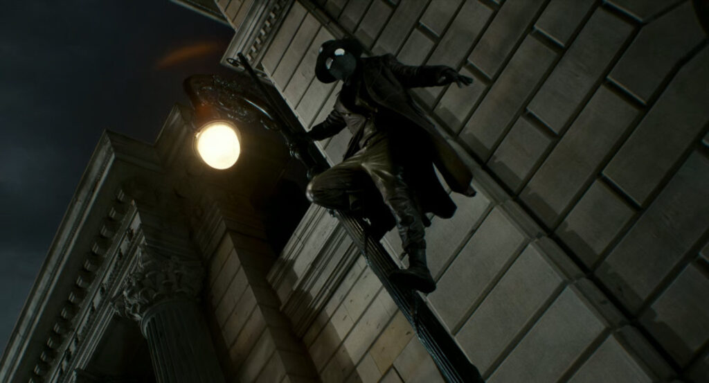 The Spider hanging from a light pole in the Diamond District.