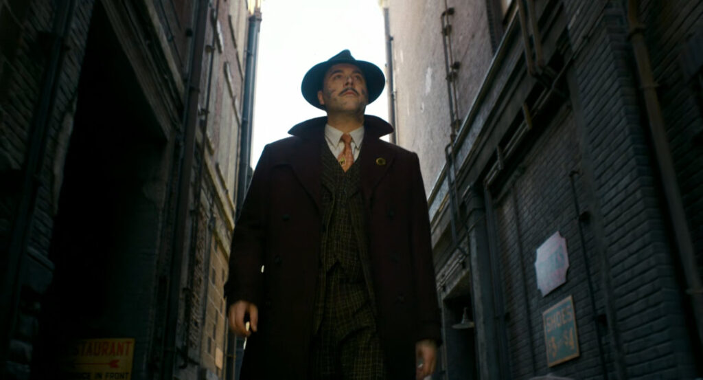 Flint entering an alley in Harlem.