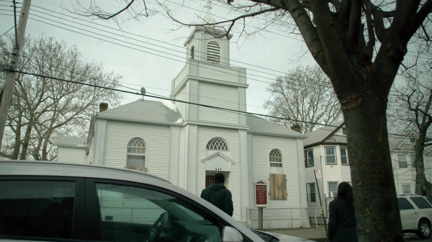 Luke and Claire approach the Mount Calvary Baptist Church.